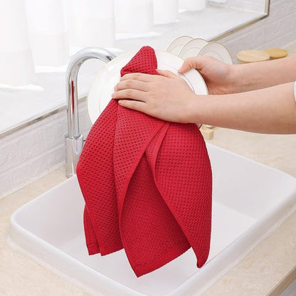 Homaxy Kitchen Dish Towels - Ultra Soft 100% Cotton Waffle Weave, Quick Drying, 13 x 28 Inches, 6-Pack, Red