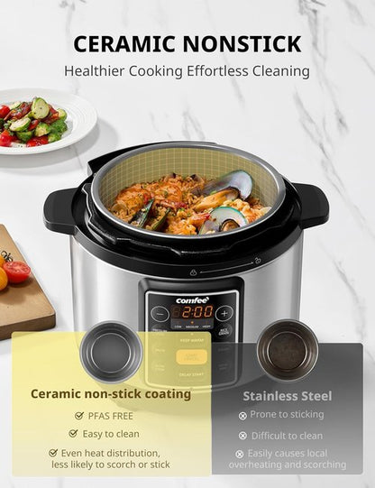 COMFEE’ 7-in-1 Electric Pressure Cooker - Multi-Function Slow Cooker & Steamer, 3 Quart Non-Stick Pot