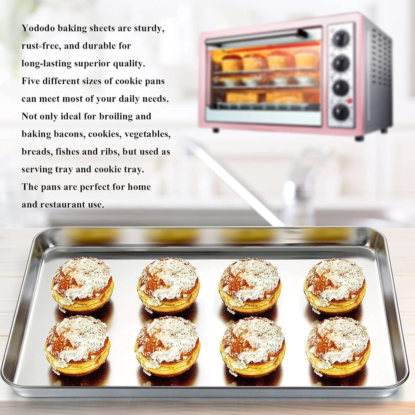 Yododo Baking Sheet Set - Stainless Steel Cookie Sheets with Cooling Racks | 4-Piece Set, 17½ Inch