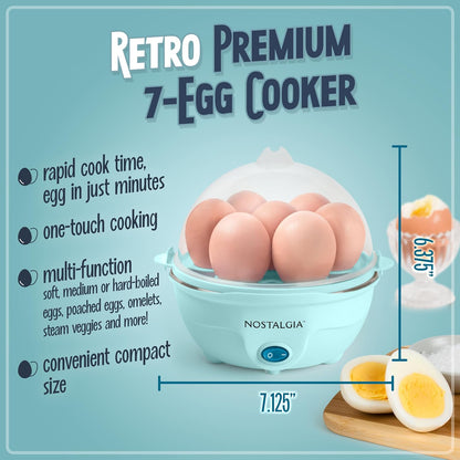 Nostalgia Retro Egg Cooker - Large Capacity for Hard-Boiled, Poached, and Scrambled Eggs | Aqua Finish