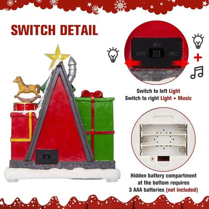 LED Lighted Musical Village House - 7.1" Triangular Christmas Decoration for Holiday Home Decor