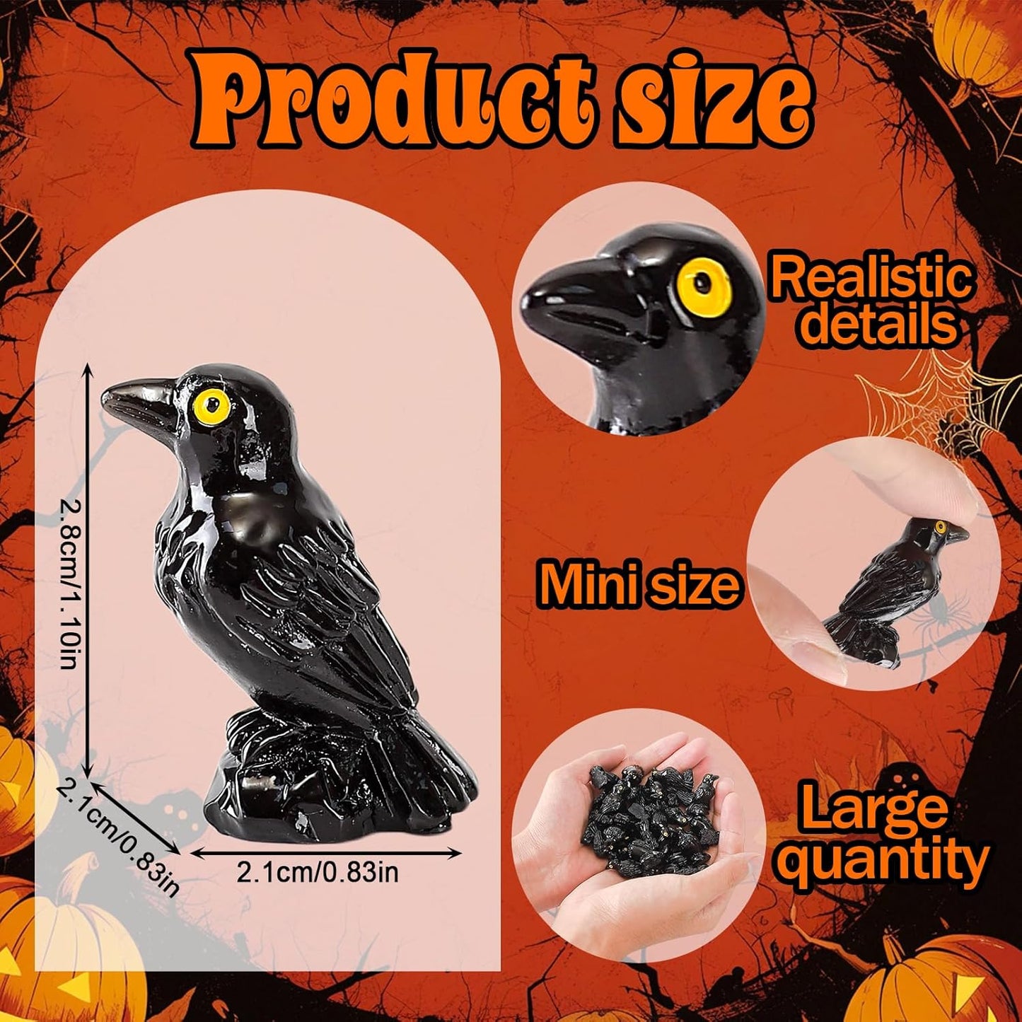 Skiennix Mini Resin Crows - 50 Pcs Realistic Black Raven Figurines for Gothic Halloween Decor | DIY Crafts