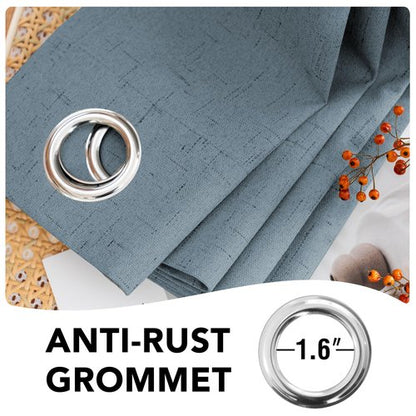 H.VERSAILTEX Linen Blackout Curtains 96 Inches Long 100% Blackout Thermal Insulated Textured Linen Look Curtain Draperies Anti-Rust Grommet, Energy Saving with White Liner, 2 Panels, Stone Blue
