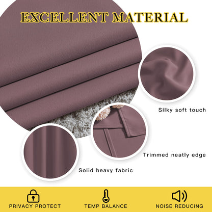 NICETOWN Blackout Small Window Curtains 54 inches Length - Thermal Insulated Solid Grommet Voice & Light Reducing Room Darkening Drapes for Kitchen/Nursery, Dry Rose, 2 Panels, W52 x L54