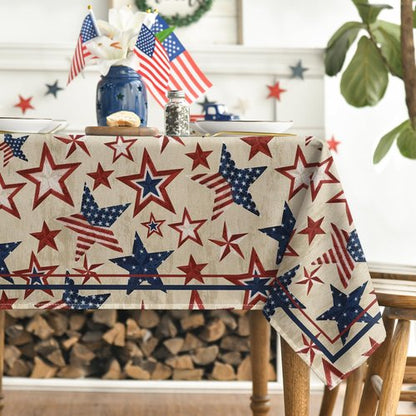 Horaldaily Rectangular Tablecloth - 60x84 Inch Patriotic Blue & Red Star Design for 4th of July Celebrations