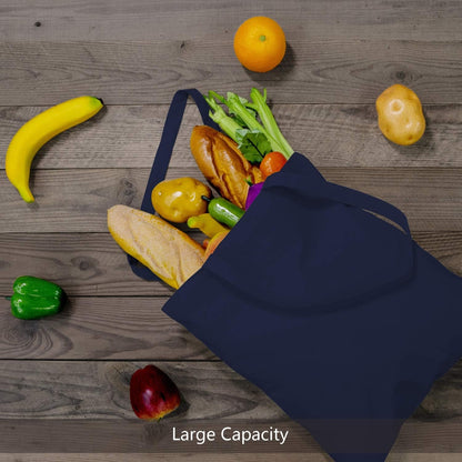 TOPDesign 16"x15" Navy Blue Cotton Tote Bags - 6-Pack Lightweight Reusable Grocery Bags for DIY & Promotions