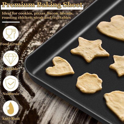 E-far Non-Stick Baking Sheet - 16x12 Inch Carbon Steel Cookie Pan for Easy Oven Roasting & Baking