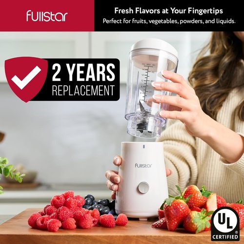 Fullstar Portable Blender - 15 oz Mini Smoothie Maker with Sipper Lid | Compact Travel Blender for Home & Office (White)