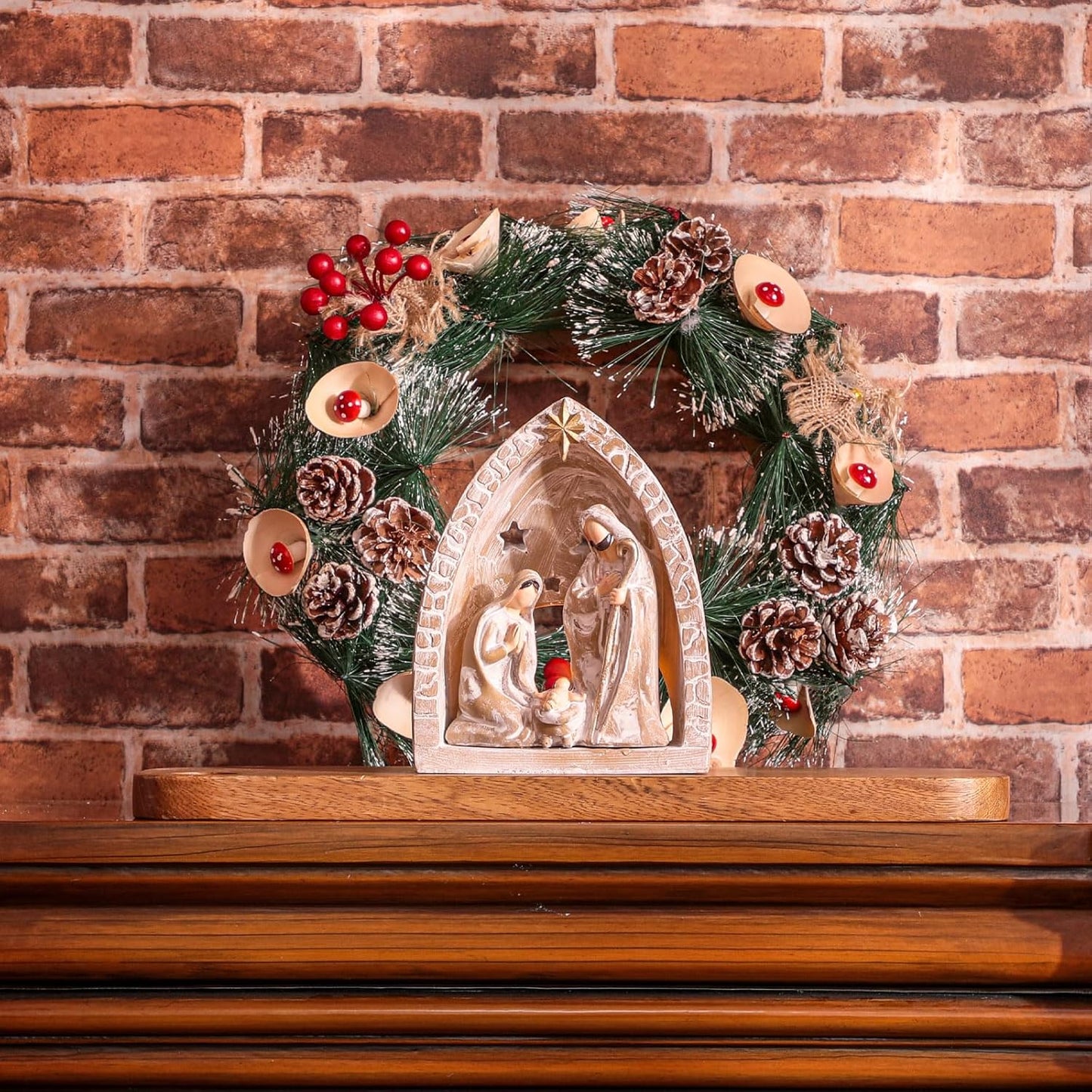 WILLBOND Nativity Set - Indoor Holy Family Manger Scene with LED Lights | 6.7 x 5.5 x 3.9 Inch Tabletop Decor