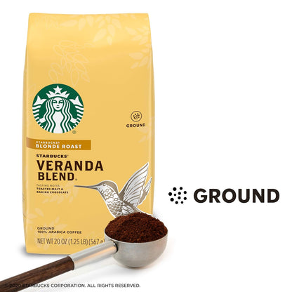 Starbucks Veranda Blend Ground Coffee - Smooth & Light Roast - 20 Ounce Bags (Pack of 6)