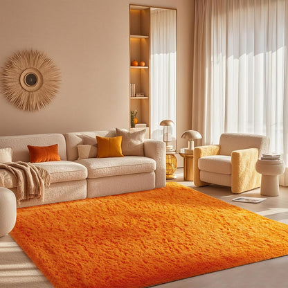 Ophanie Orange Fall Area Rug - Plush Soft Shaggy Carpet for Bedroom & Living Room | 4x6 Indoor Decor