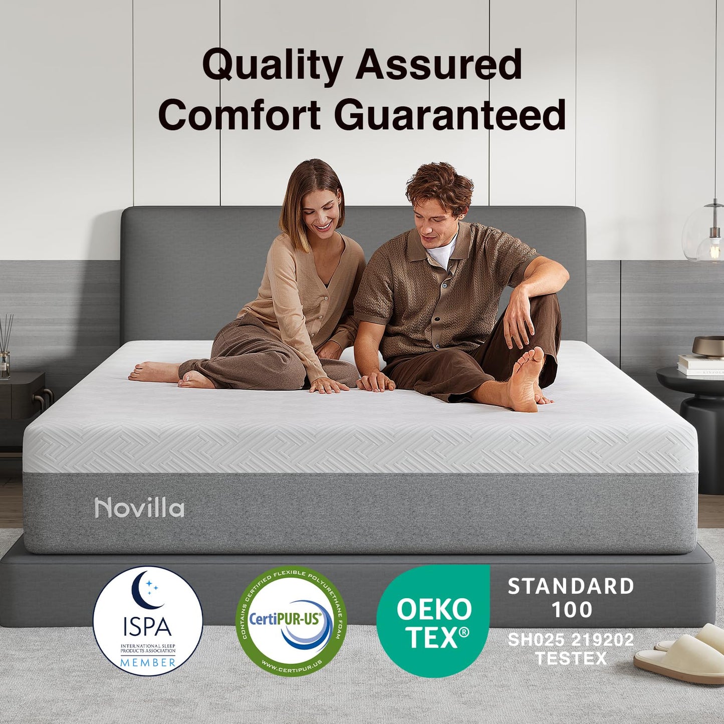 Novilla 14 Inch Queen Size Gel Memory Foam Mattress in a Box, Pressure Relieving & Plush Comfort, Bliss, Grey