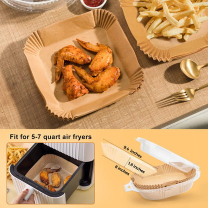 Disposable Air Fryer Paper Liners: 100PCS 8 Inch Square Liners for Air Fryer, Grease and Water Proof Non Stick Basket Parchment Paper