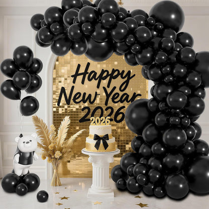 Ouddy Life Black Balloon Garland Kit - 164 Pcs Matte Latex Balloons in Various Sizes for Parties & Events