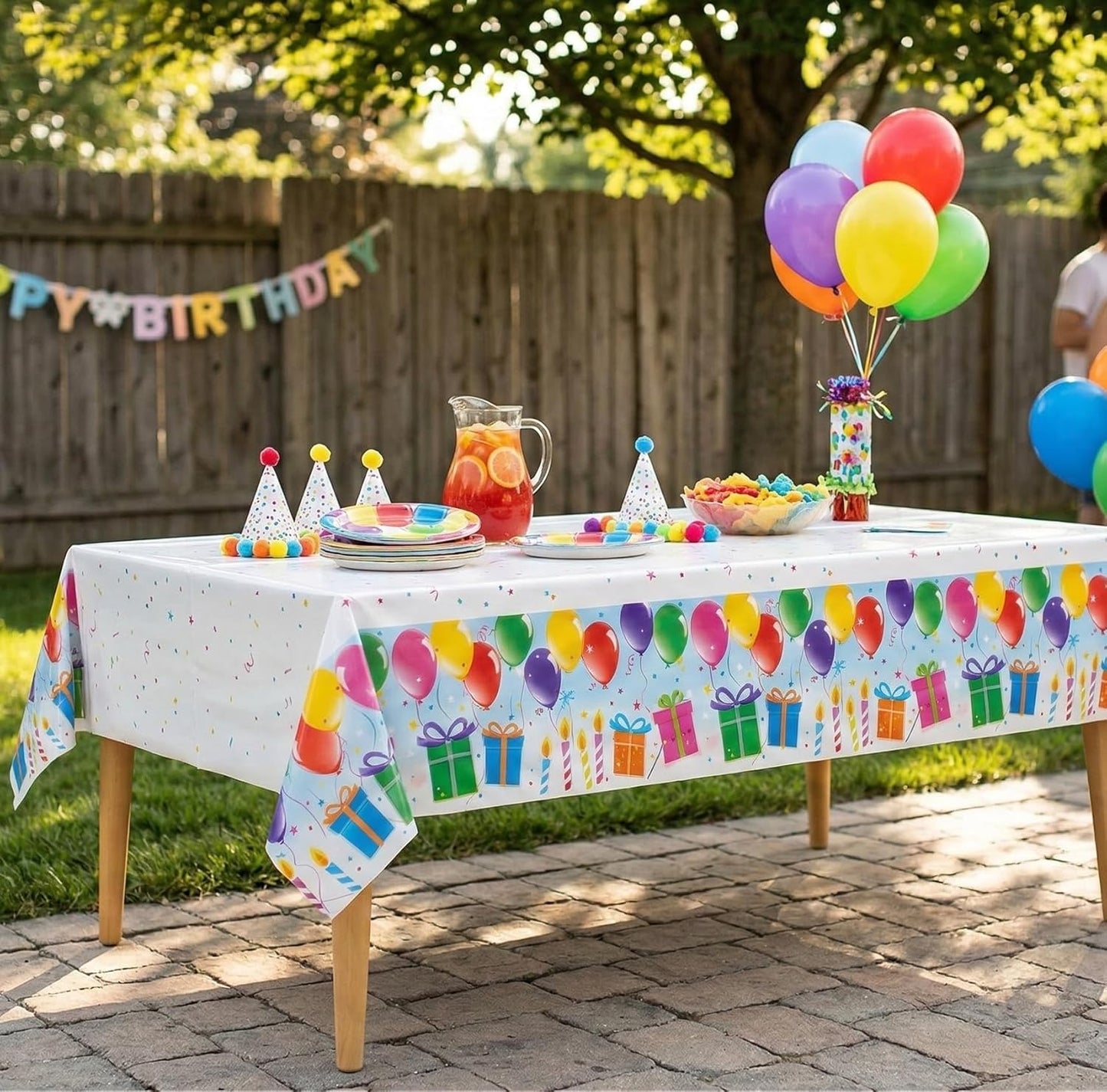 Party Dimensions Table Cover - Disposable Plastic Tablecloths with Balloons & Candles Design | 54" x 96", 12-Pack for Birthday Parties