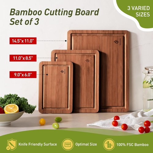 Bamboo Cutting Board Set by [Brand Name] - 3 Pack with Non-Slip Feet & Juice Groove | Extra Large & Small Sizes