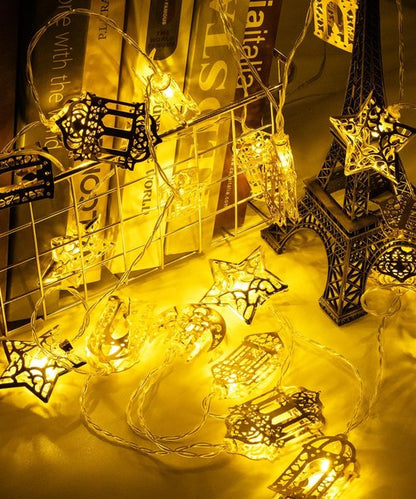 Fussion Ramadan String Lights - 20 LED Battery Operated Moon & Star Decor | 10.3 Feet for Home & Bedroom