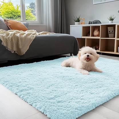 OLANLY 3x5 Soft Fluffy Shaggy Rug - Machine Washable Indoor Carpet for Kids & Nursery | Light Blue