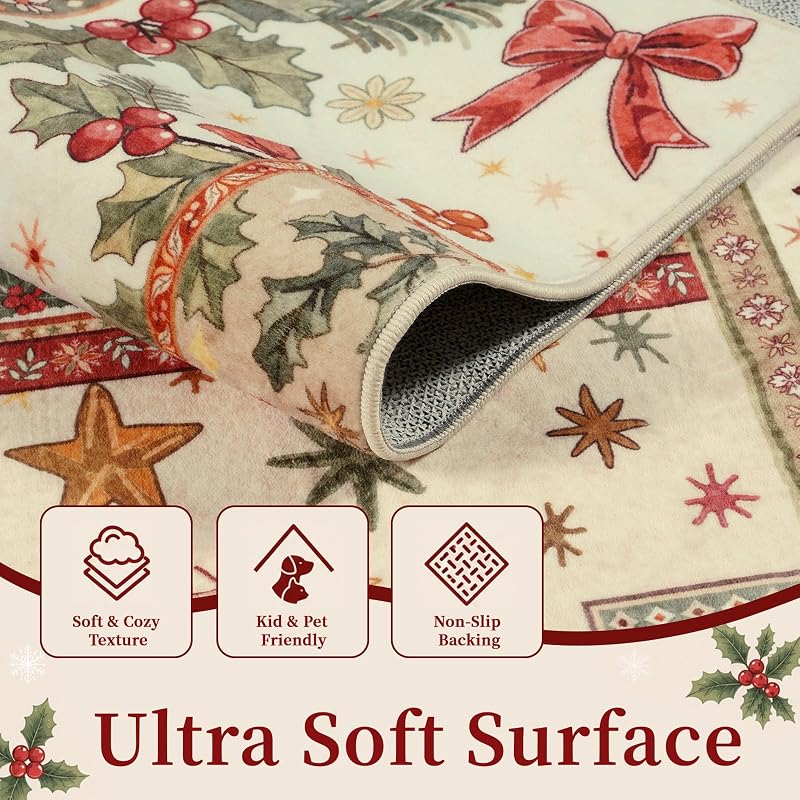 2x3 Christmas Entryway Rug - Boho Patchwork, Washable Beige 2' x 3' (Variation: Beige)