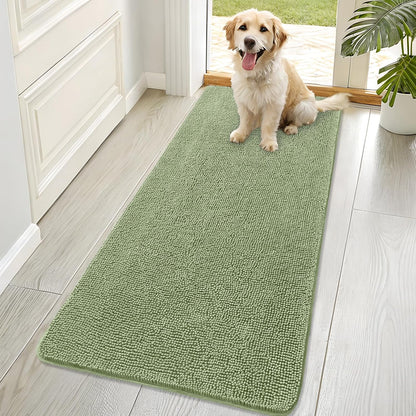 OLANLY Dog Door Mat - Absorbent Non-Slip Chenille Mat for Muddy Paws | 70x32, Sage Green