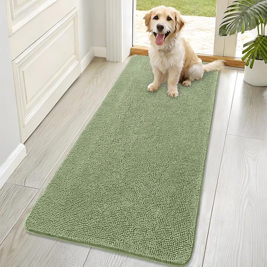 OLANLY Dog Door Mat - Absorbent Non-Slip Chenille Mat for Muddy Paws | 70x32, Sage Green