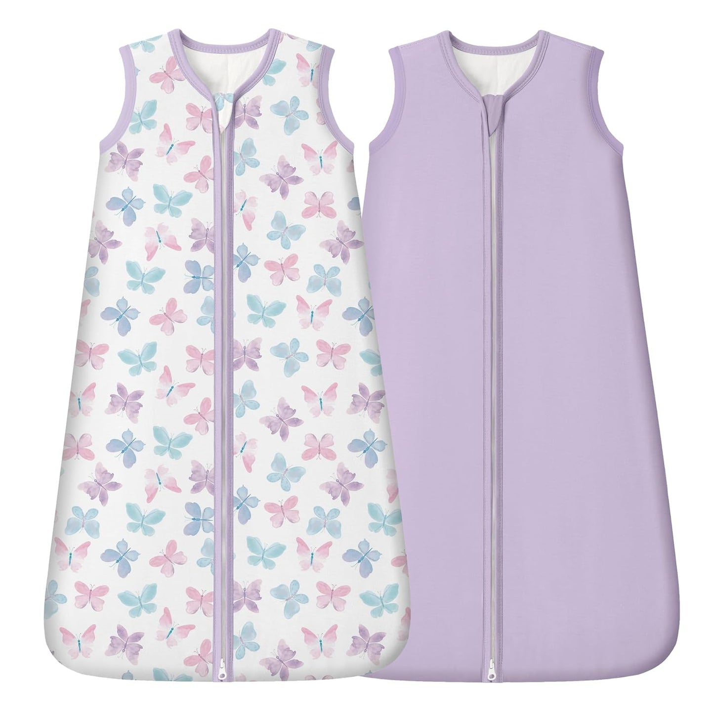 Rayon Made from Bamboo Baby Sleep Sack | Soft 1.0 Tog Wearable Blanket for Infants 6-12 Months - Purple Butterfly (2 Pack)