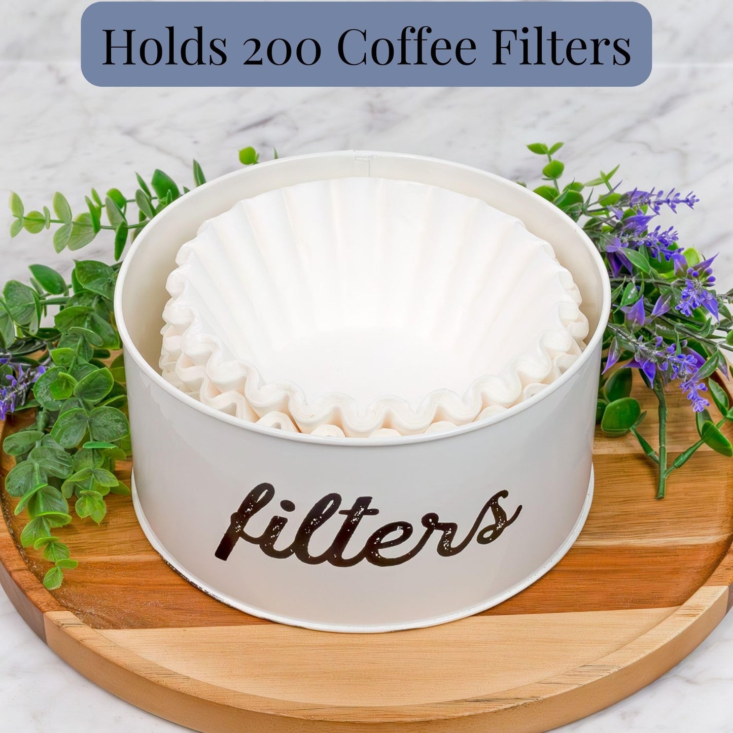 AuldHome Basket Coffee Filter Holder, White Enamel Filter Storage Container in Rustic Farmhouse Distressed Enamelware Design