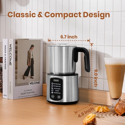 Gevi Hot Chocolate Maker with 5 in 1 Milk Frother and Steamer, Professional Milk Steamer, 17 oz/3.5 oz, Stainless Steel, Hot and Cold Milk Frother for Latte, Macchiato, Cappuccino and Hot Chocolate