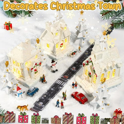 Bbiamsleep Christmas Mini Village Set - 9 Pcs White Resin Houses & Trees for Festive Home Decor