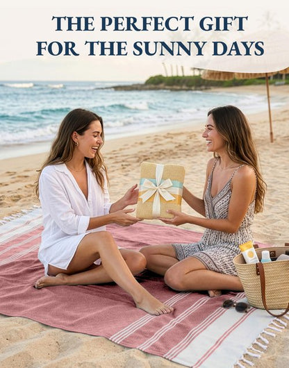 LANE LINEN Turkish Beach Towel 2 Pack, Oversized Beach Towel 39"x71", Lightweight Beach Essentials for Women, Large Pool Towel, Absorbent & Quick Dry, Sand Free Beach Towel - Hibiscus