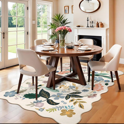 Skiennix 5x7 Living Room Area Rug - Washable Floral Non-Slip Carpet for Bedroom & Dining Room | Ultra Soft Cream Mat