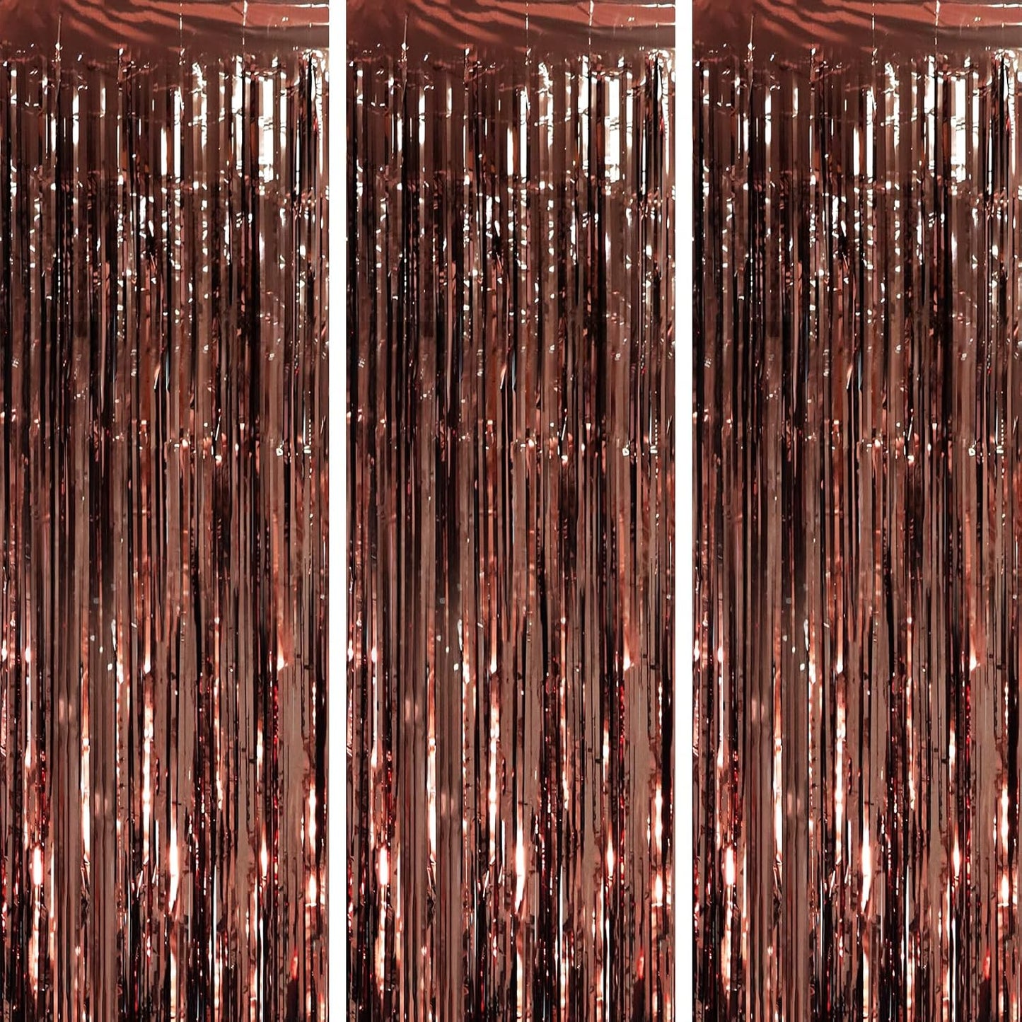 Voircoloria Brown Foil Fringe Backdrop Curtains - 3 Pack Tinsel Streamers for Parties | 3.3 x 8.2 ft