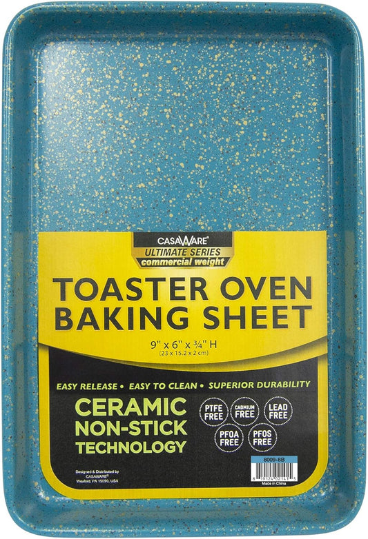 CasaWare Toaster Oven Baking Pan - Ultimate Series Commercial Weight Ceramic Non-Stick | Blue Granite, 9.75 x 6.62 x 0.75-Inch