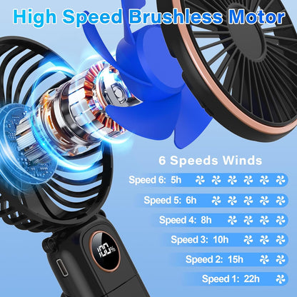 Skiennix Portable Handheld Fan - USB Rechargeable, 5200mAh Battery, 6 Speeds, LED Display, Perfect for Travel & Outdoor Use