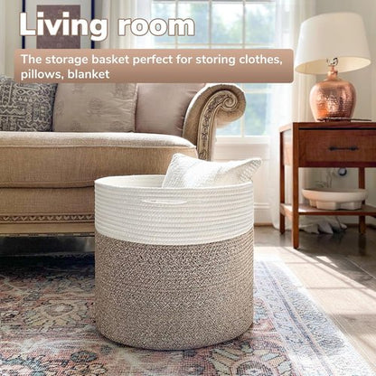Goodpick Blanket Basket - Soft Cotton Rope Storage for Blankets & Toys | 15.8 x 15.8 x 13.8 Inches