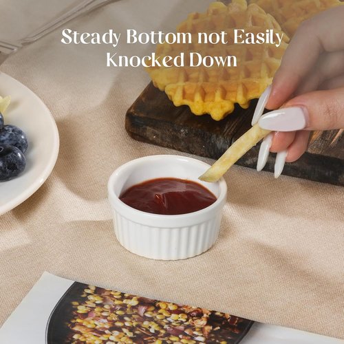 DOWAN Dipping Bowls - 1.5 Oz Mini Ramekins | Microwave & Oven Safe Porcelain Set of 6 - Soft White