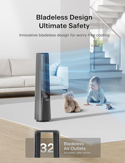 Pelonis Bladeless Tower Fan - Ultra-Quiet 22 dB, 6 Speeds, Remote Control, 90° Oscillation, 7-Hour Timer