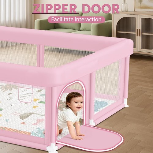 Hiaksedt Large Baby Playpen - Safe & Soft 50"x50" Playpen with Zipper Gates | Pink for Babies & Toddlers