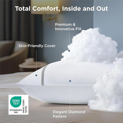 Bedsure Queen Pillows - Luxury Firm Sleeping Pillows with Diamond Design Cover | Set of 2, Fluffy Down Alternative Filling