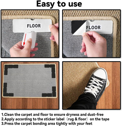 Skiennix Non-Slip Rug Grippers - Reusable Carpet Tape for Hardwood Floors | 12 Durable Pads