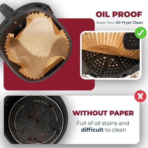 Disposable Air Fryer Paper Liners - 100 Pack Non-Stick 8-Inch Square | Bleach-Free Parchment for Oven Use