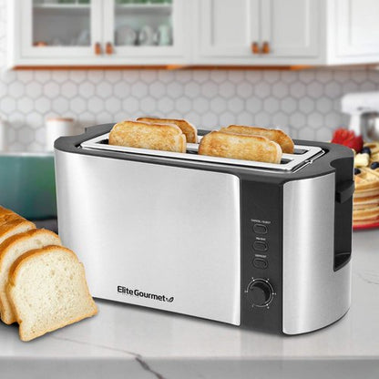 Elite Gourmet ECT-3100 4-Slice Long Slot Toaster - Extra Wide Slots for Bagels & Sourdough | 6 Browning Settings | Stainless Steel