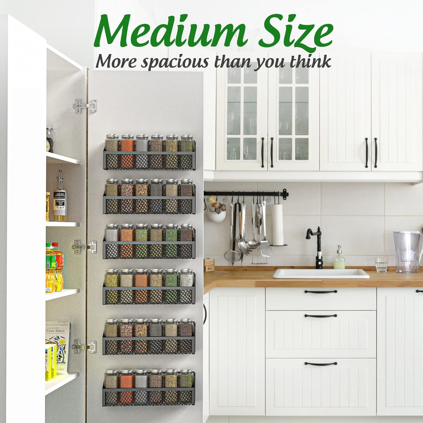 Moforoco Spice Rack - Over Door Pantry Organizer for Cabinet | Black Wall-Mount Storage Shelf