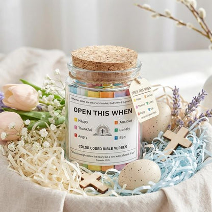 Bible Verse Jar - Inspirational Christian Gift for Daily Encouragement | Handmade 90-Day Color-Coded Verses