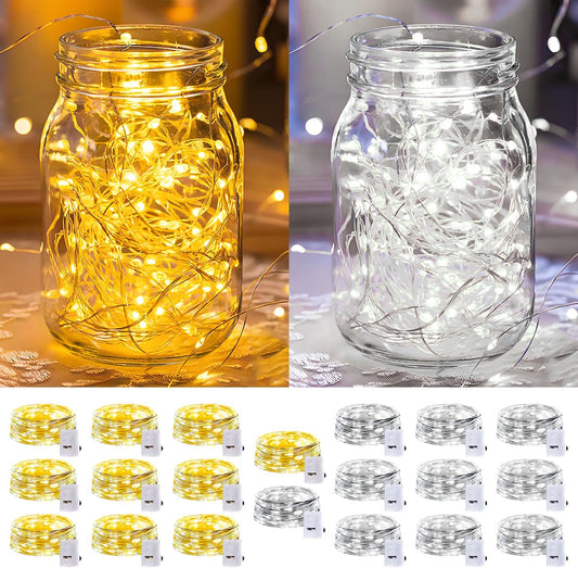 Skiennix 20 Pack LED Fairy Lights - Battery Operated Mini Twinkle String Lights | 7FT Waterproof for Christmas Decor (10 White & 10 Warm White)