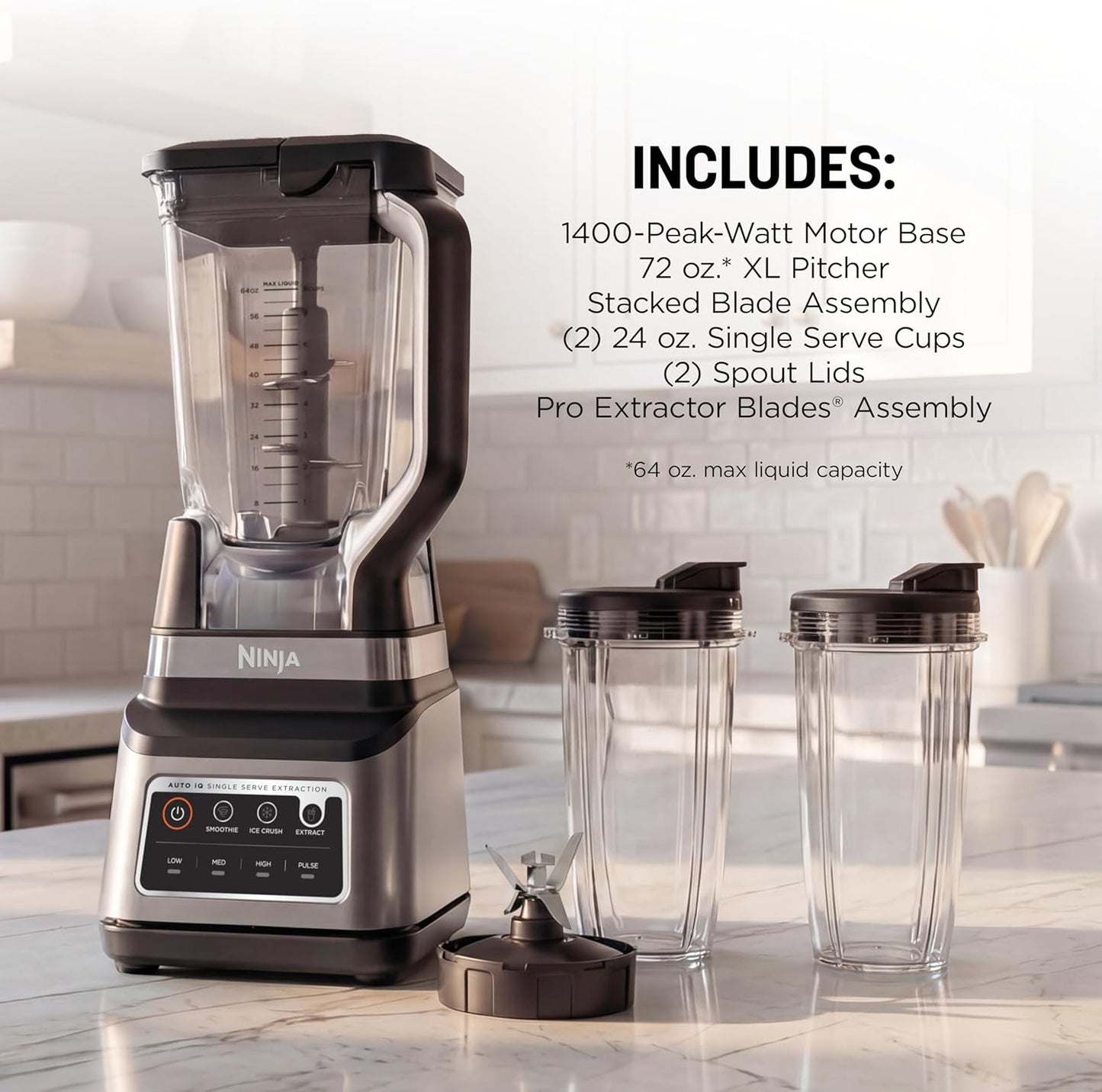 Ninja BN751 Professional Plus DUO Blender - 1400 Watts, 3 Auto-IQ Programs, 72 oz Pitcher & 2 To-Go Cups, Black