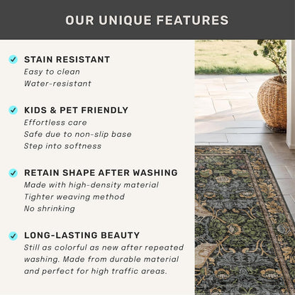 Skiennix Floral Kitchen Runner Rug - Boho Birds & Leaves Pattern | 2x6 Non-Slip, Washable Design for Hallway & Entryway
