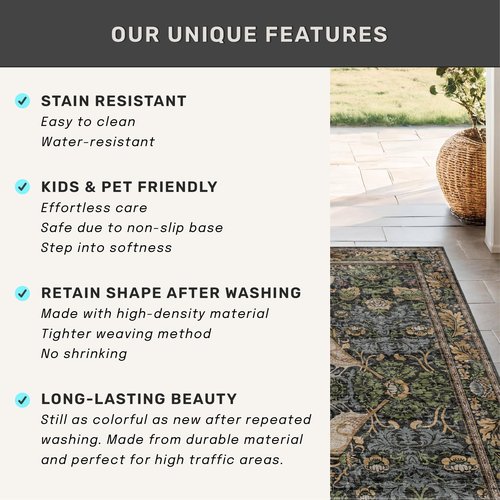 Large Entryway Rugs Indoor - 3x5 Washable Rugs for Kitchen Bedroom Beside Bed Door Mat Indoor Entrance with Moody Woodland Flowers, Non Slip Stain Resistant Low Pile