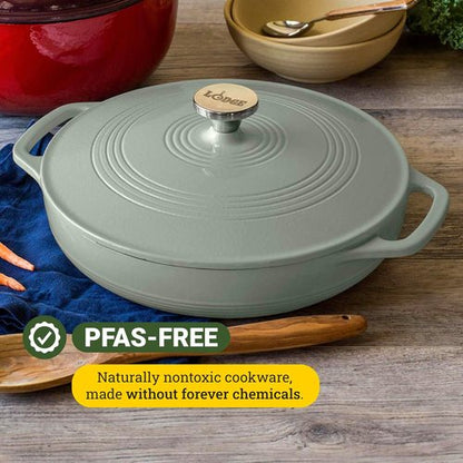 Lodge Essential Enamel Braiser - Induction-Safe & PFAS-Free Cookware - 3.5 Quart, Desert Sage - Oven Safe Up to 500°F