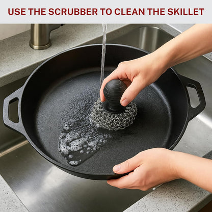 Skiennix 20-Inch Cast Iron Skillet - Pre-Seasoned Heavy Duty Pan with Dual Handles & Cleaner Scrubber | Perfect for Grill, Oven, Stove & Campfire Cooking